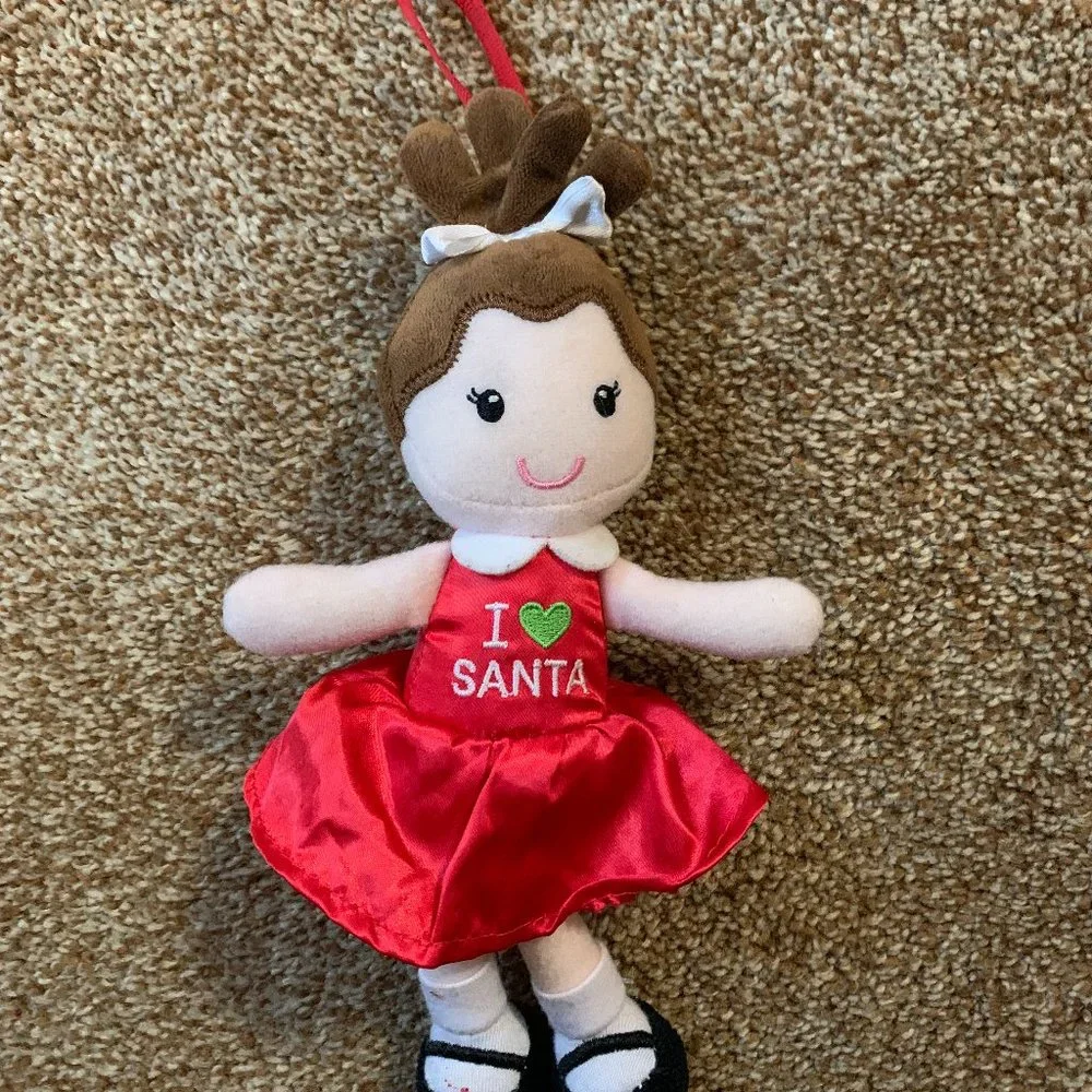 I Love Santa girl doll ornament